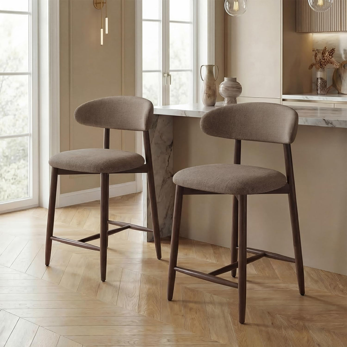 Bar Stools Set of 2, 25.6″ Counter Height Bar Stools with Wood Legs