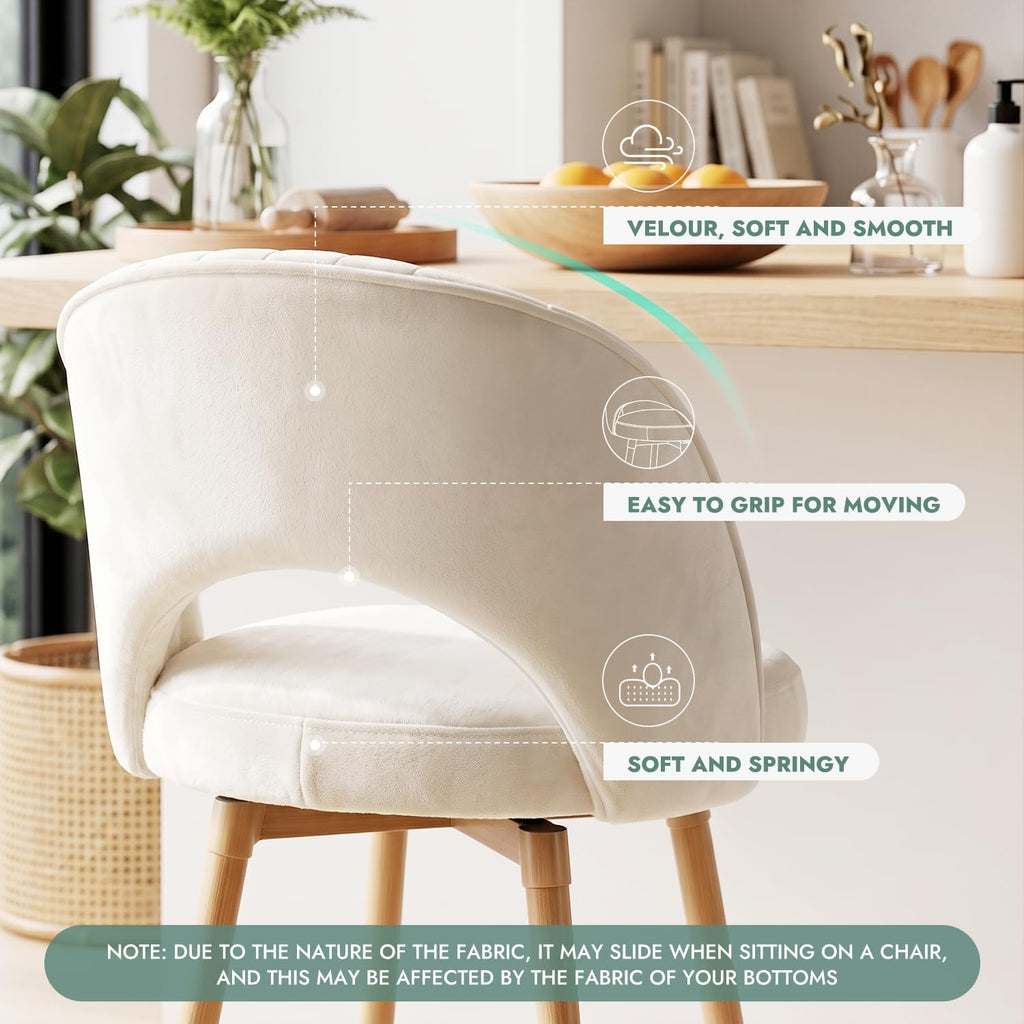 Swivel Bar Stools Set of 4, Counter Height Barstools for Kitchen Island, 26" Seat Height Bar Chairs for Dining Room, Velvet Upholstered Bar Stool with Back and Footrest, White