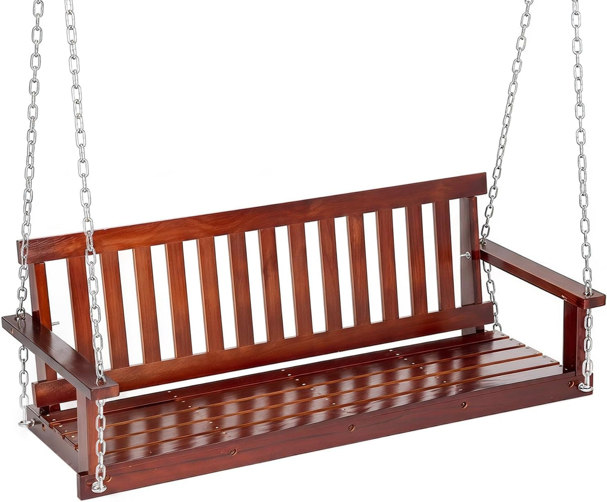 FDW 880 LBS Outdoor Wooden Porch Swing Wooden 3-Seater, 5FT with Ergonomic Design, Water-Resistant Heavy-Duty for Courtyard Garden Backyard, Brown