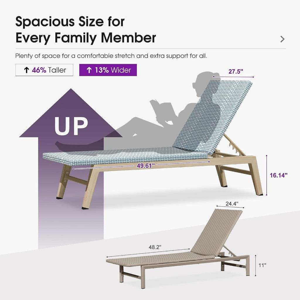 PURPLE LEAF Oversize Chaise Lounge Champagne Frame Set of 2, Pale Blue