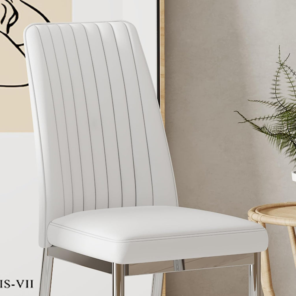 Modern Dining Chairs Set of 6,Dining Room Chairs Set of 6 with PU Leather and Chrome Leg High Back, Metal Chairs Sillas para Comedor Set de 6 for Kitchen, Living Room (WH-6)