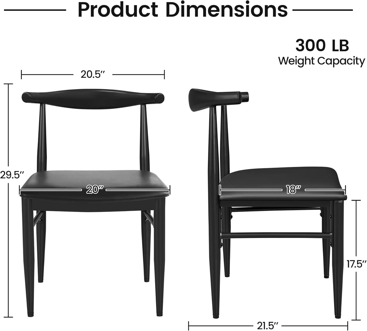 Yaheetech Mid Century Modern Dining Chairs Set of 2 Metal Legs Black Chair