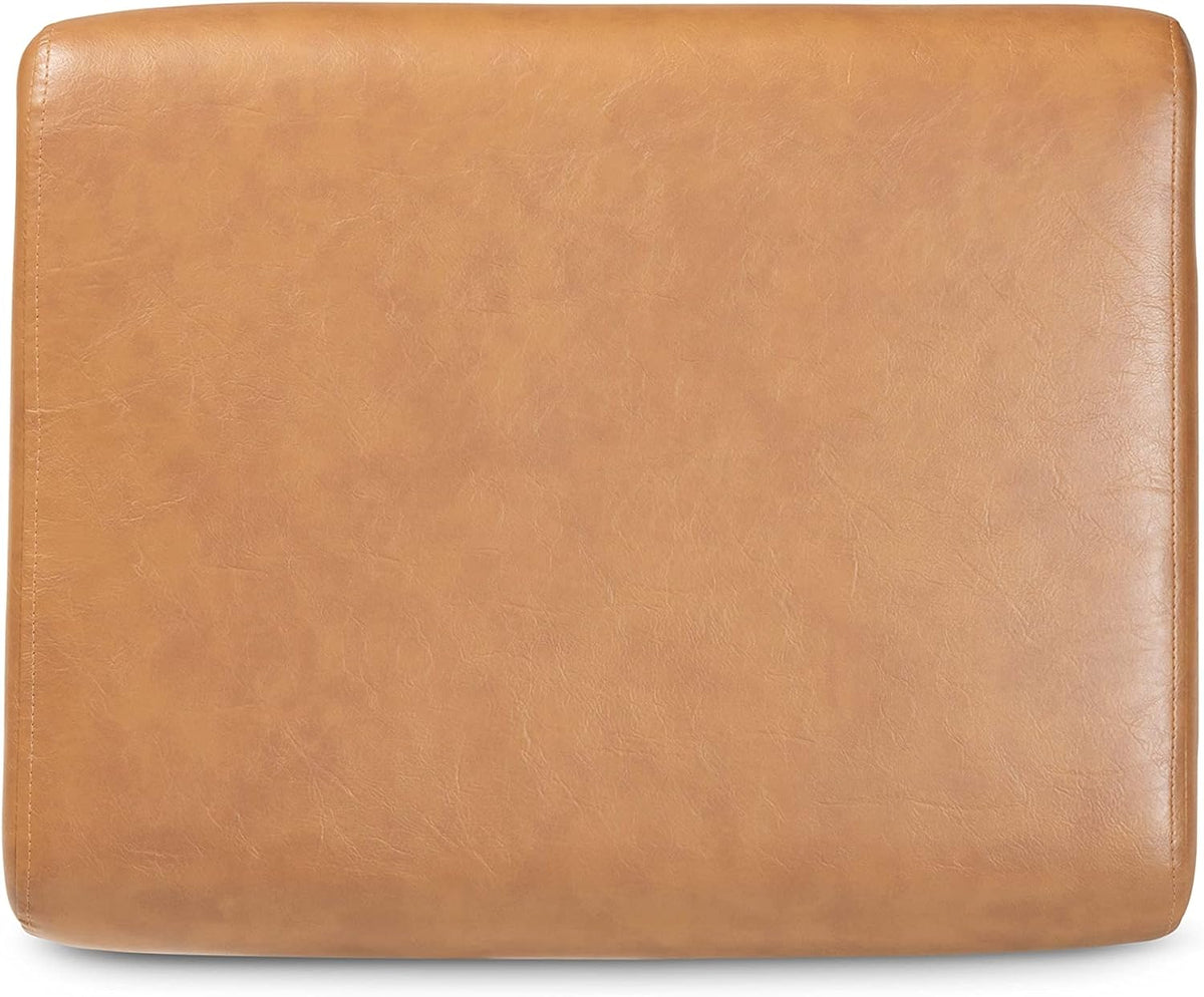 Baxton Studio Bianca Mid-Century Modern Walnut Brown Finished Wood and Tan Faux Leather Effect Ottoman