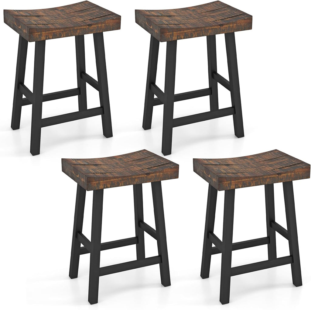 COSTWAY 24-inch Wooden Saddle Stools Set of 4 with Curved Seat Surface
