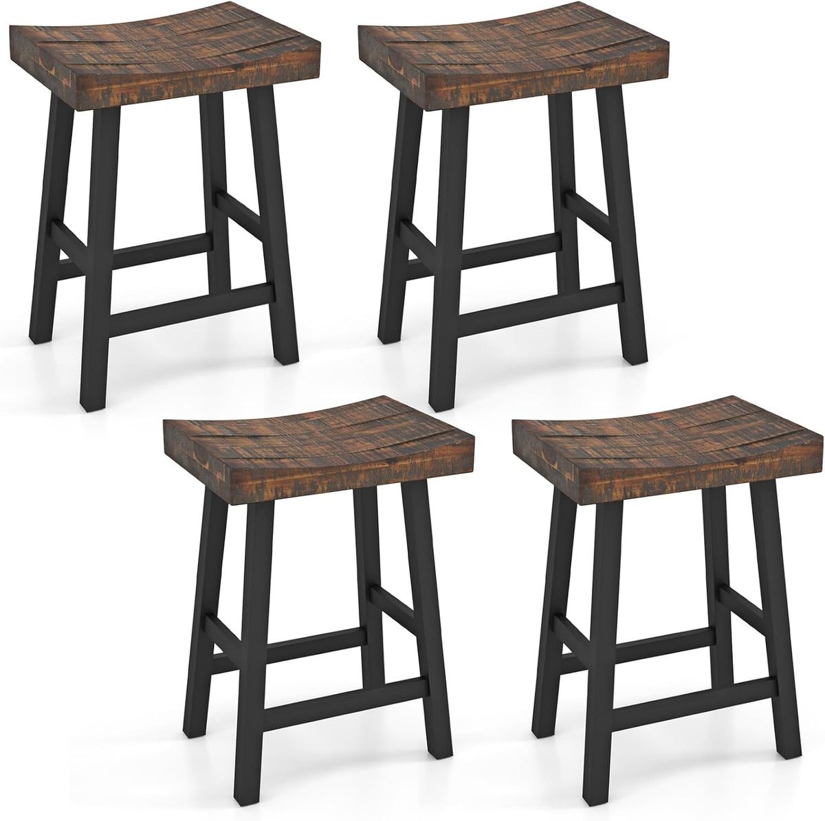 COSTWAY 24-inch Wooden Saddle Stools Set of 4 with Curved Seat Surface