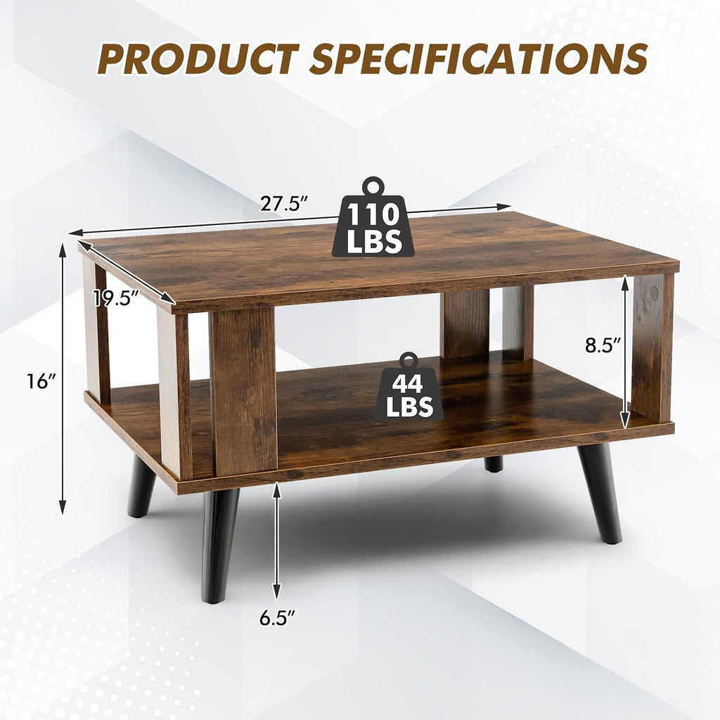 GIANTEX Small Wood Coffee Table, 2-Tier Tea Table w/Open Storage Shelf & Supportive Legs, Easy Assembly, Mid-Century Center Table for Living Room, Reception Room