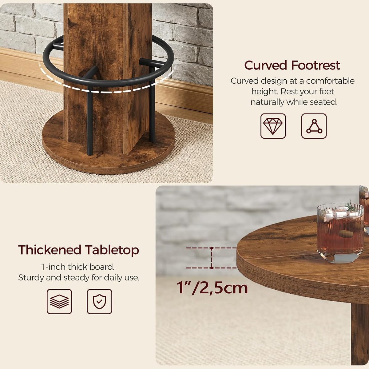 MAHANCRIS Round Bar Table, 35.6" H Bistro Pub Table with Footrest