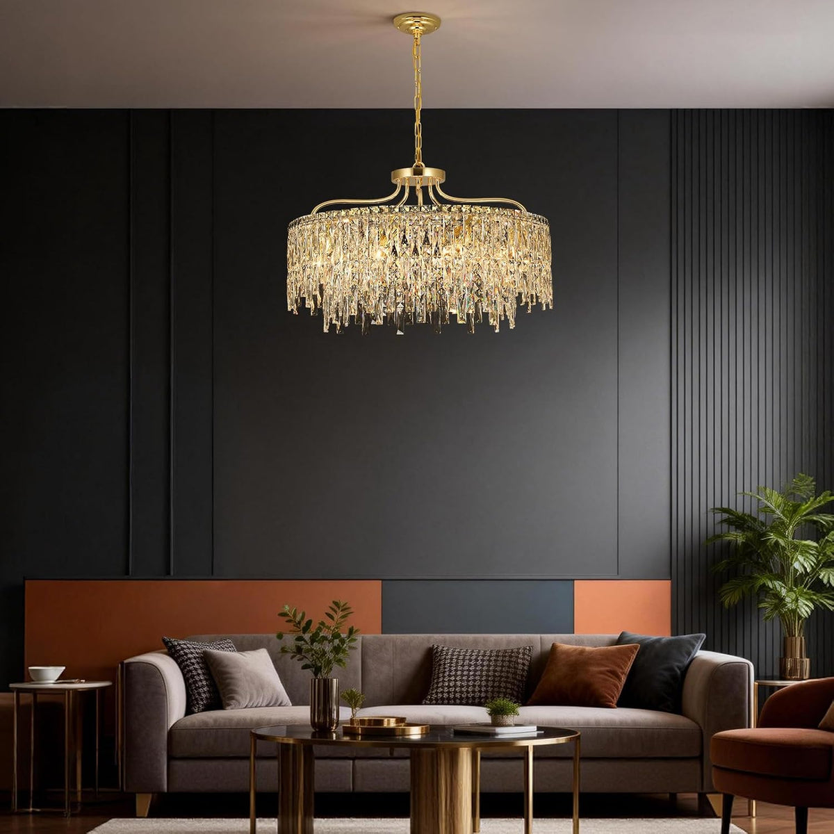 10 Lights Modern Gold Crystal Chandeliers for Dining Room 28"
