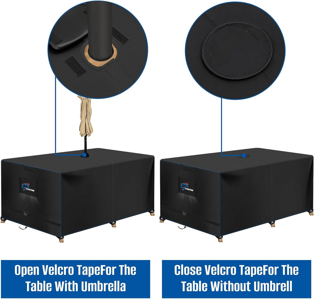 SIRUITON 108" Rectangular Patio Dining Table Cover with Umbrella Hole 600D
