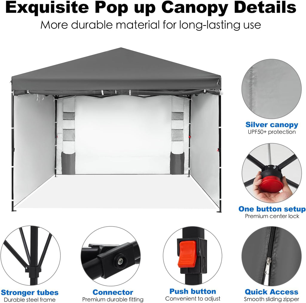 GAFETE 4 Sidewalls Pop Up Canopy, Commercial 10x10 Tent, Gray
