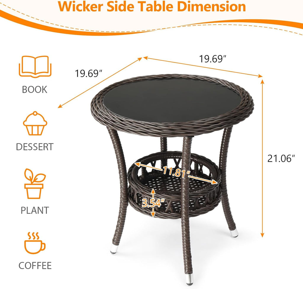 vingli outdoor wicker side table, patio side tables, close-up detail