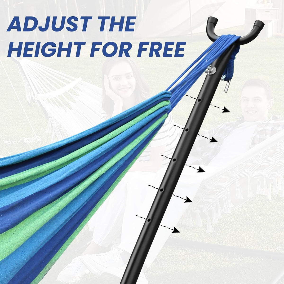 Double Hammock with Space Saving Steel Stand 400 lb Capacity, Portable Hammock Frame Stand Heavy Duty for 9 to 13Feet Hammocks, Carry Bag Included