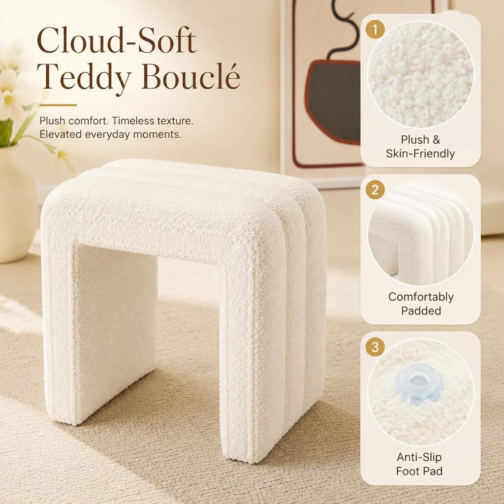Vanity Stool Chair Teddy Velvet Ottoman Footrest Sofa Bench Extra Seat