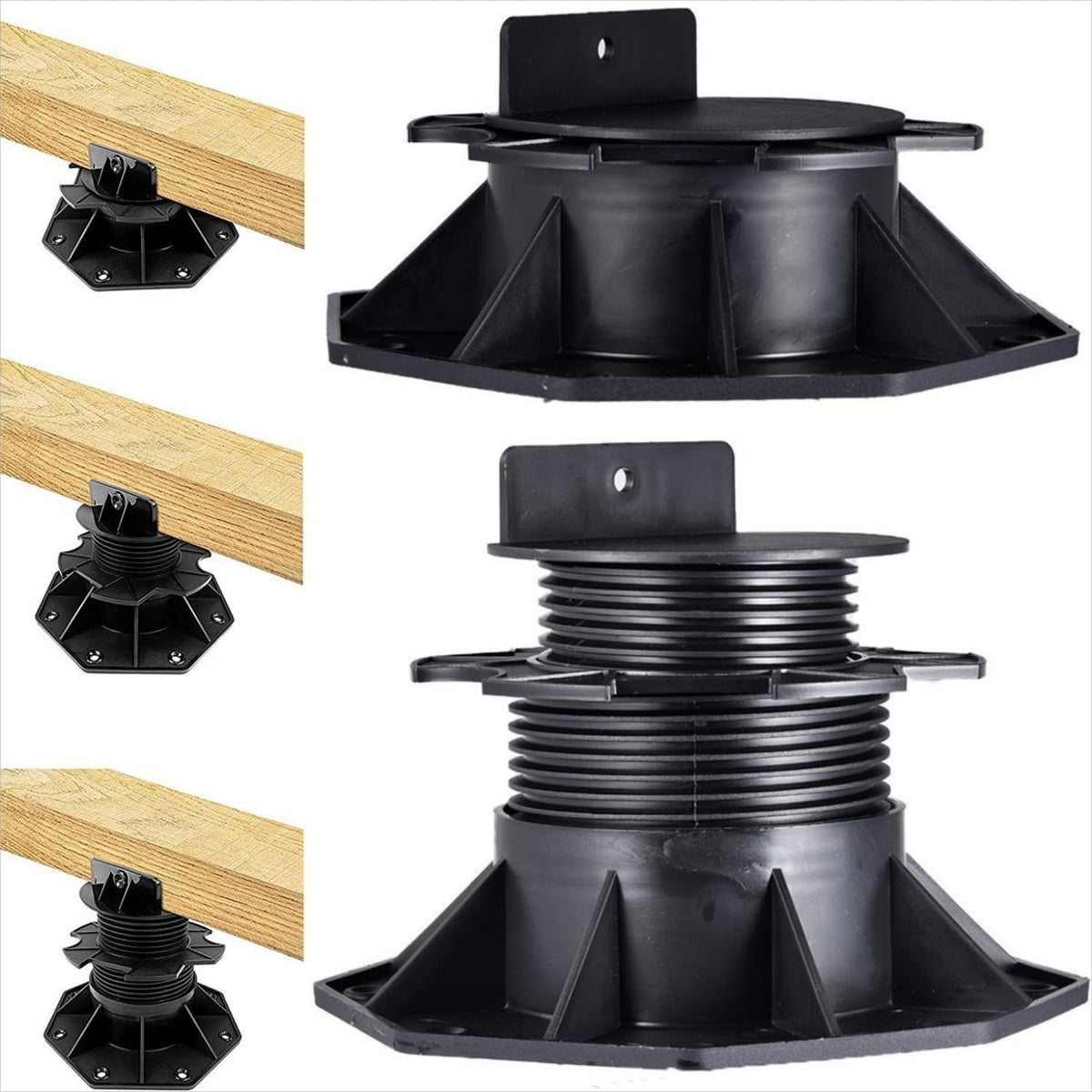 12Pack Adjustable Support Pedestal Foundation Base for Floating Deck Platform Floor - Height Adjustment Raising From 2-3/8" to 5-1/2", Black