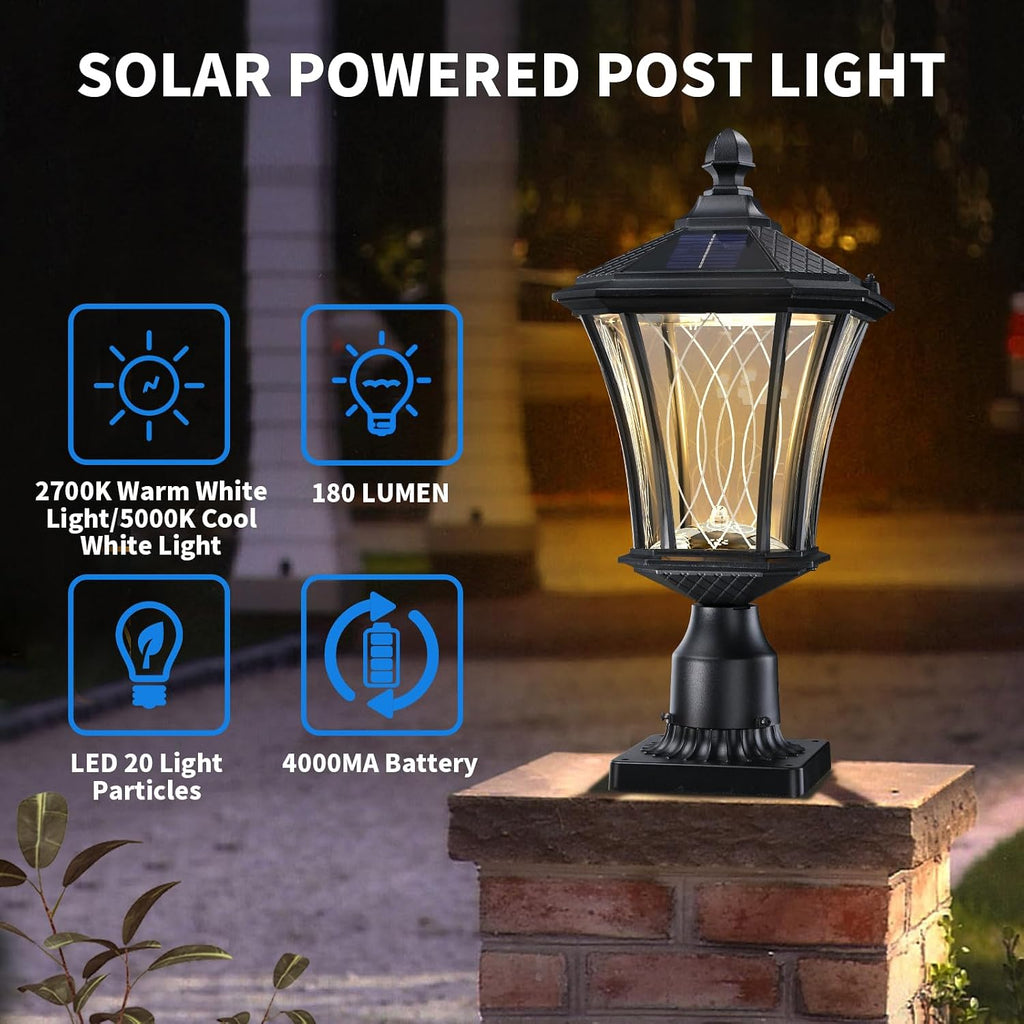 19.6" Solar Post Lights, Dusk to Dawn Solar Lamp Post Light, Black, 1 Pack