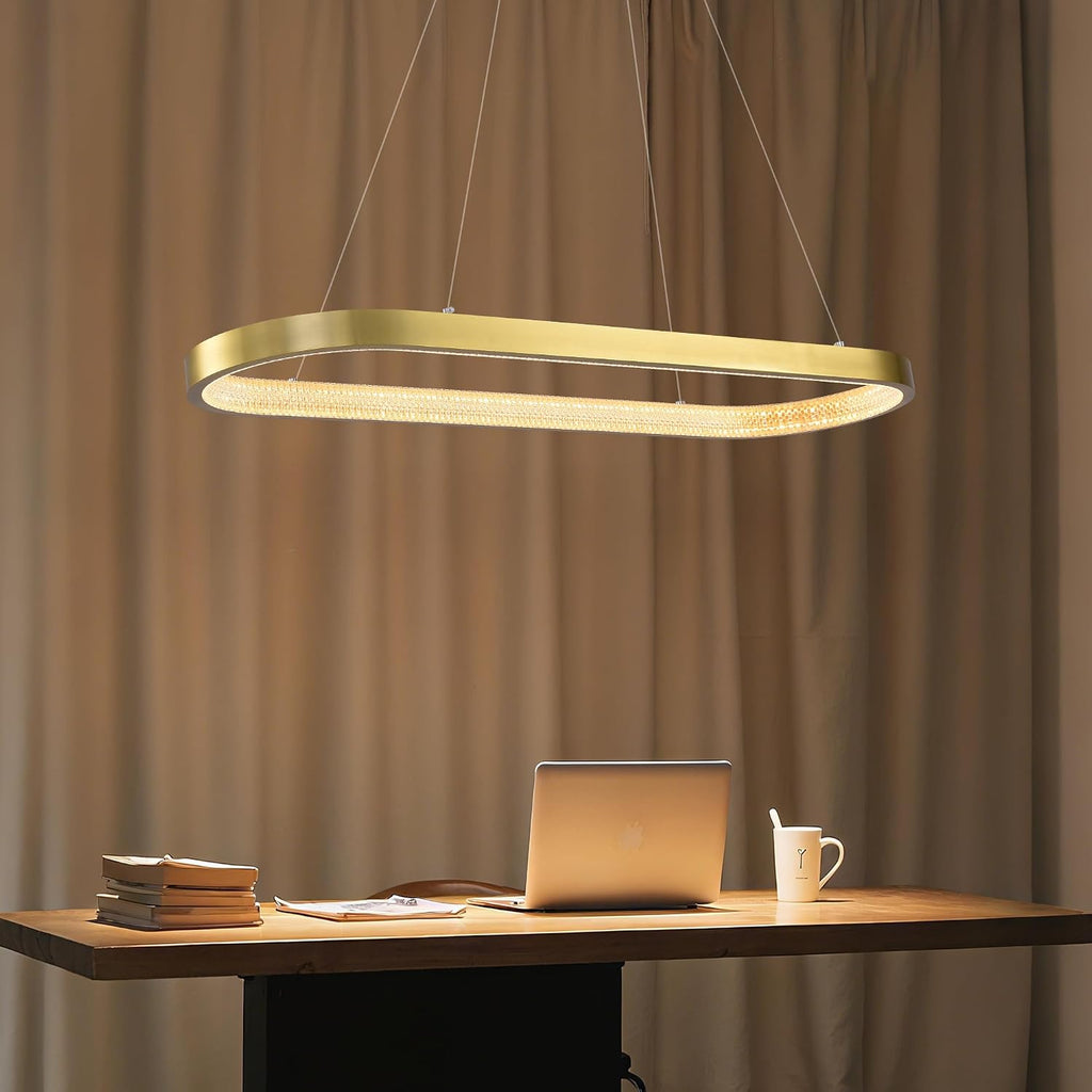 47" LED Gold Rectangle Chandeliers for Dining Room, Modern, Oval