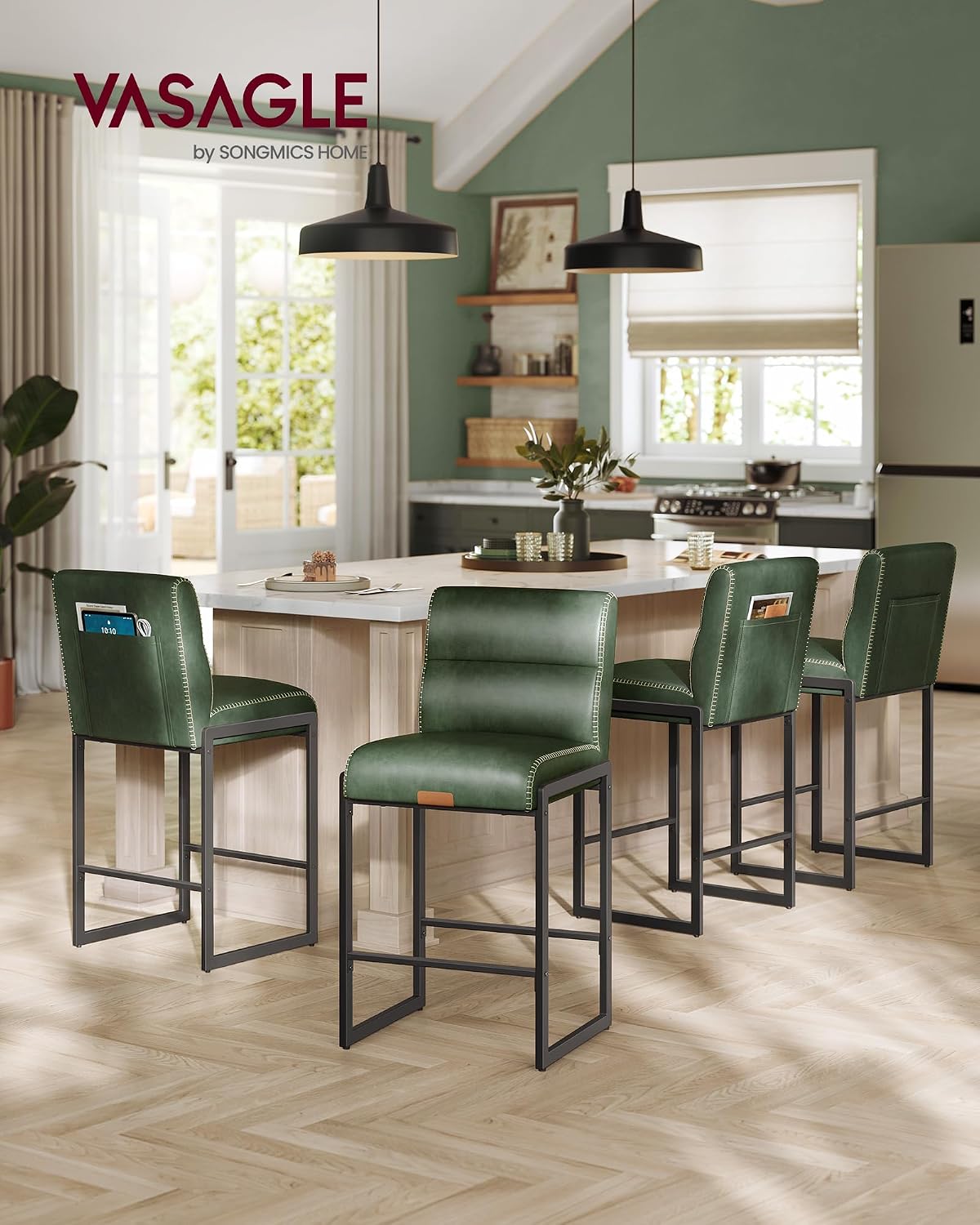 VASAGLE Bar Stools Set of 4, Counter Height Chairs with Backs, 26.4-Inch