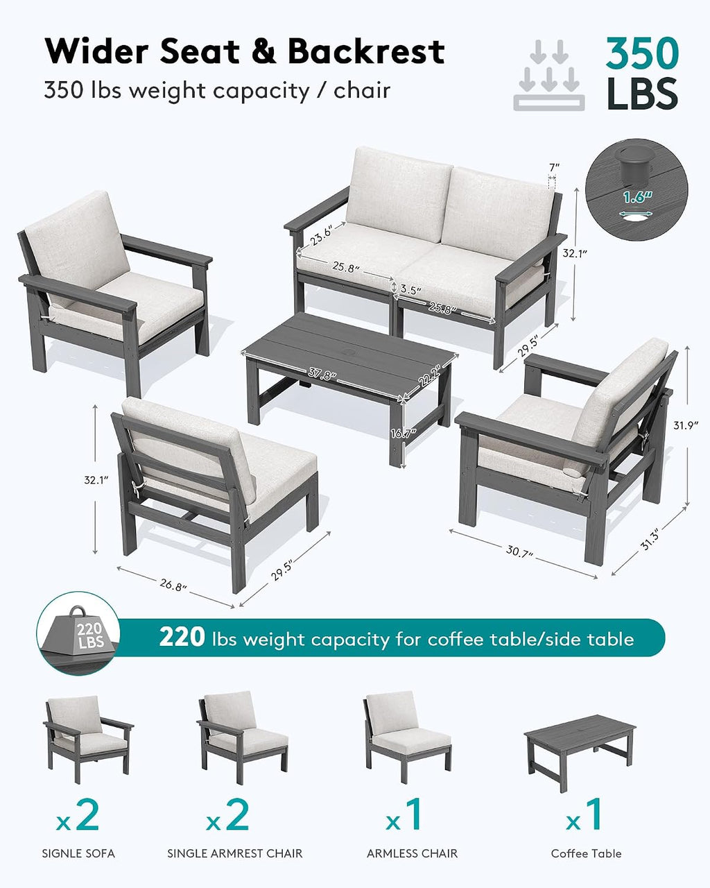 SERWALL HDPE Outdoor Patio Furniture Set Outdoor Couch