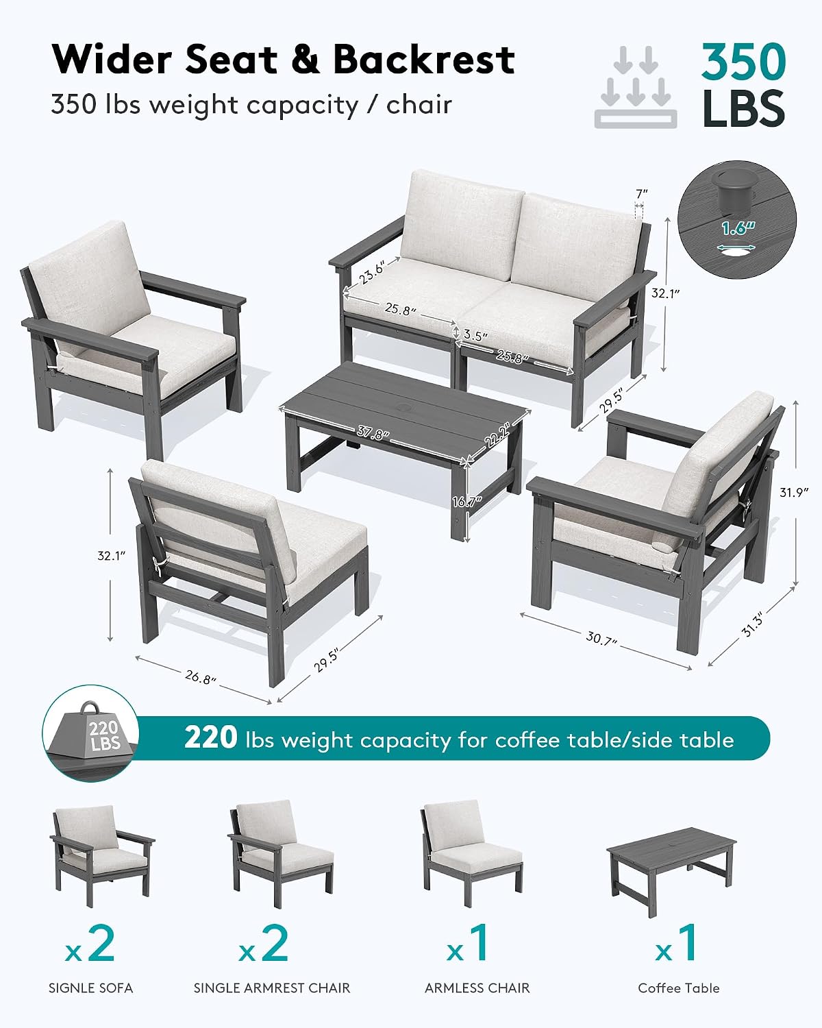 SERWALL HDPE Outdoor Patio Furniture Set Outdoor Couch