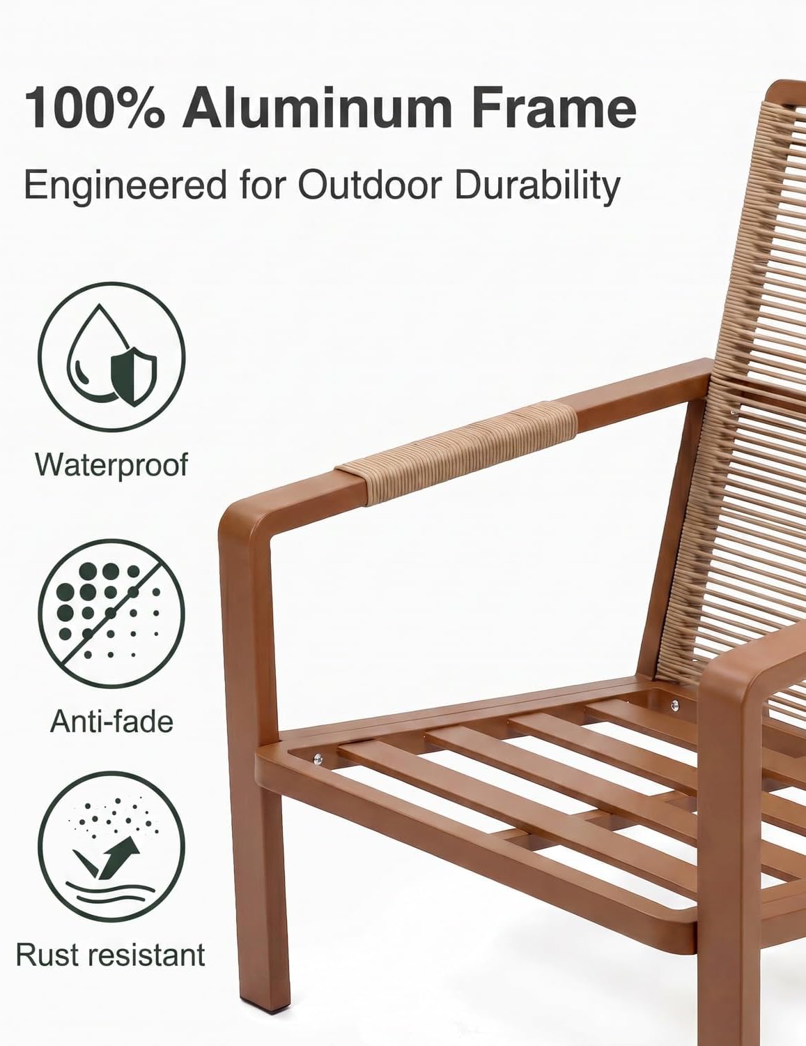Aluminum Patio Set, 2 Chairs & Side Table, Washable Cushions, Beige (3 Piece)