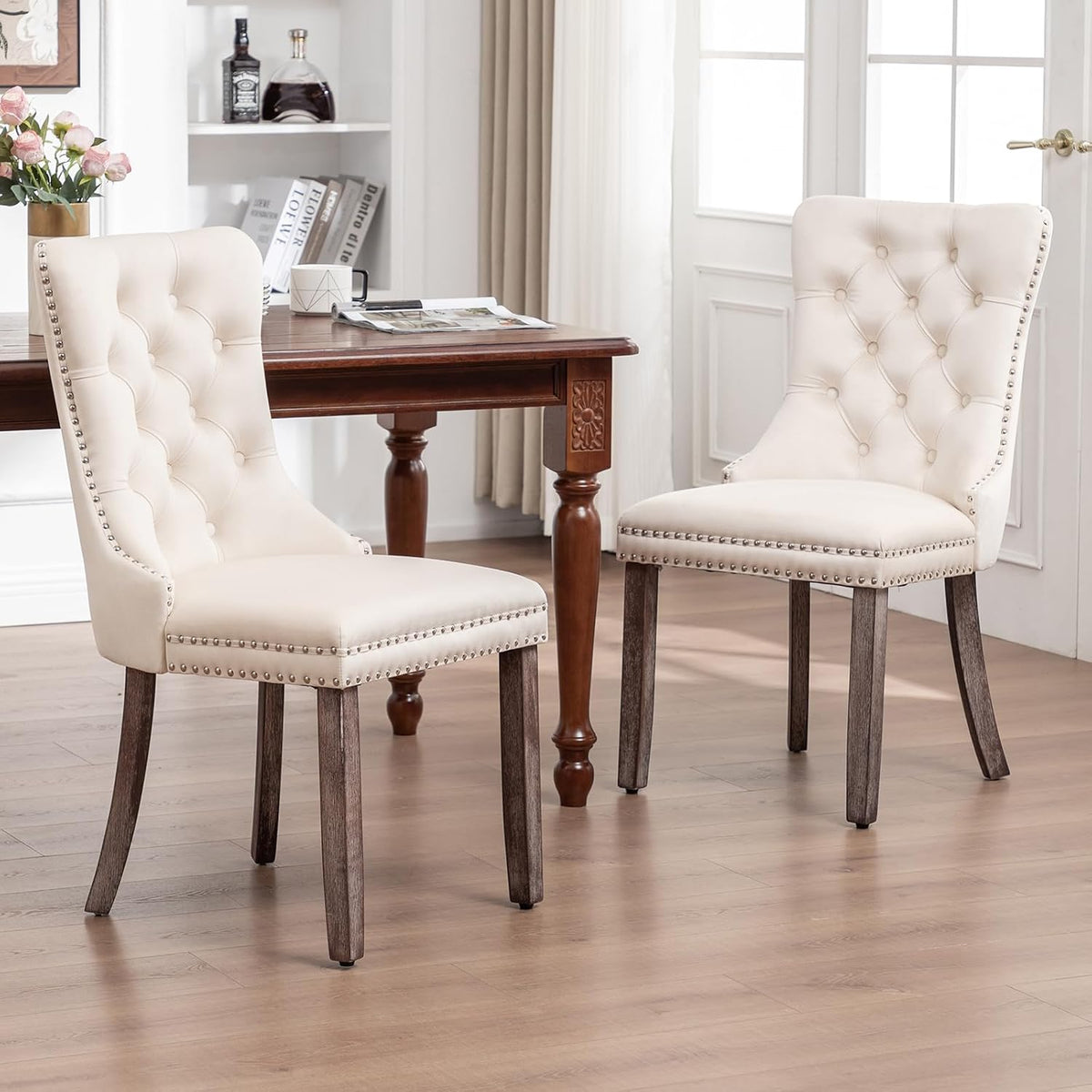 Eifizek Dining Chairs Set of 4 Upholstered Chairs with Tufted Back, Beige