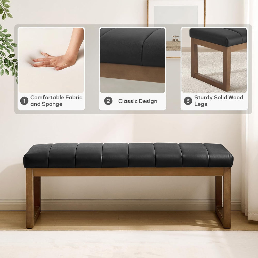 52.7" Bedroom Bench for End of Bed, Faux Leather Entryway Bench (Black-PU)