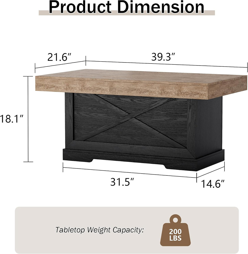 Lareth 39 in Rustic Coffee Table for Living Room with X-Design, Rectangle