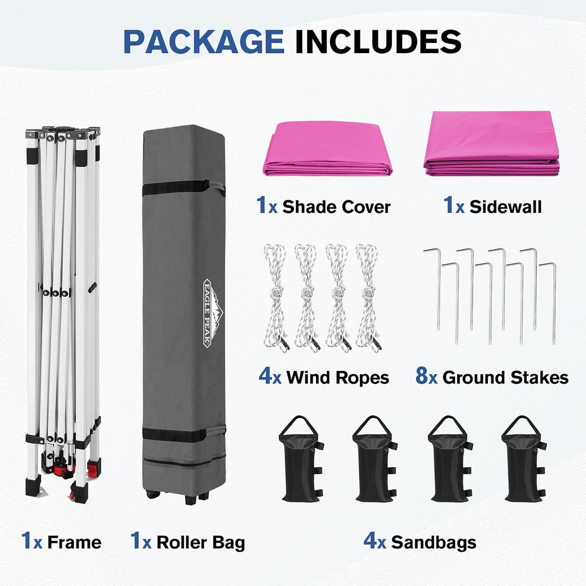 EAGLE PEAK 10x10 Pop Up Canopy Tent with 1 Sidewall, Pink
