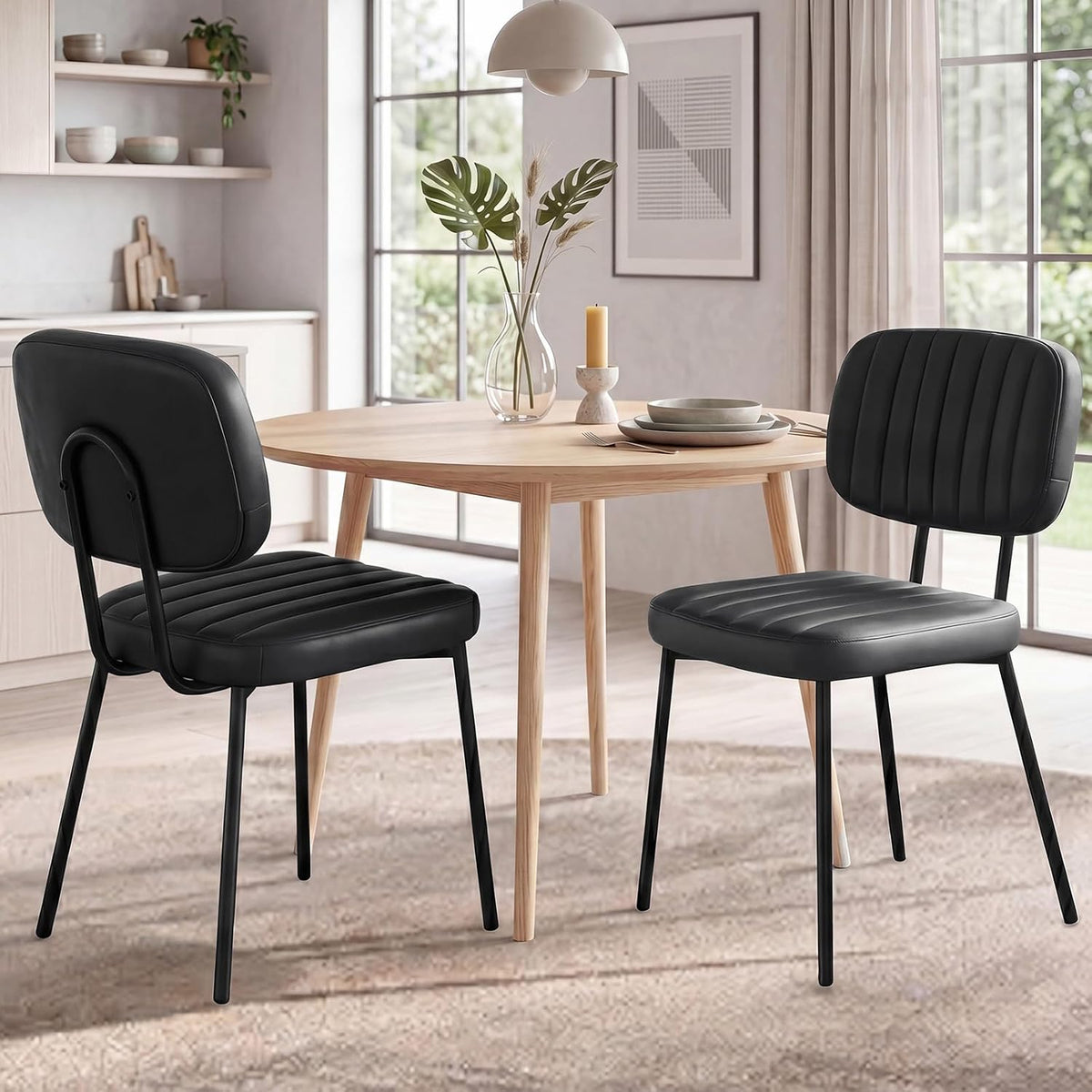 OLIXIS Dining Chairs Set of 2, Mid Century Modern Kitchen Chairs, Black