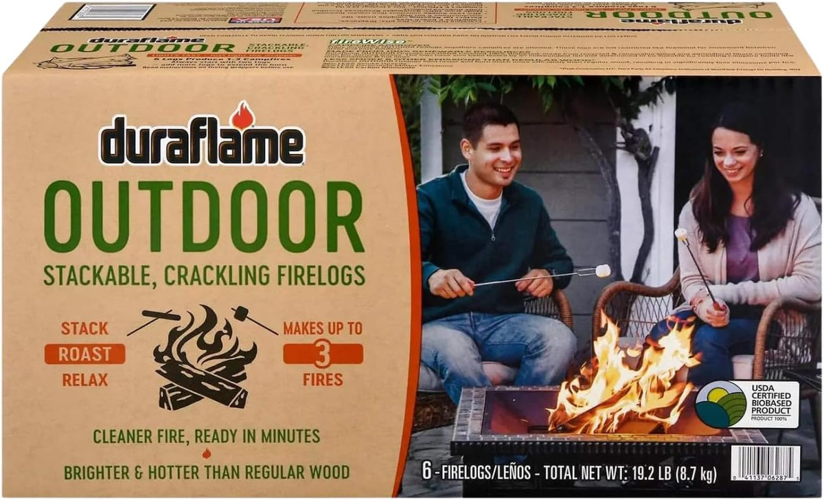 Duraflame Outdoor Firelogs – Crackling Fire Logs for Fire Pits, Camping, Bonfires & Backyard Fires, Easy-Light Firewood Alternative (1 Box)