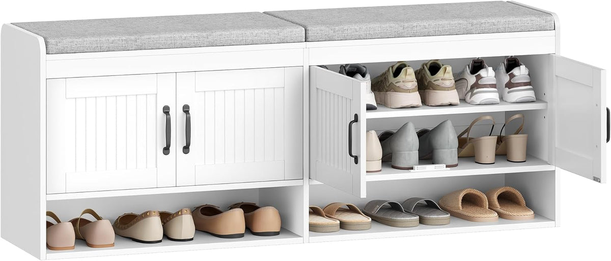 Hzuaneri 55.1" Shoe Storage Bench, Shoe Bench with 4 Doors & Padded Cushion
