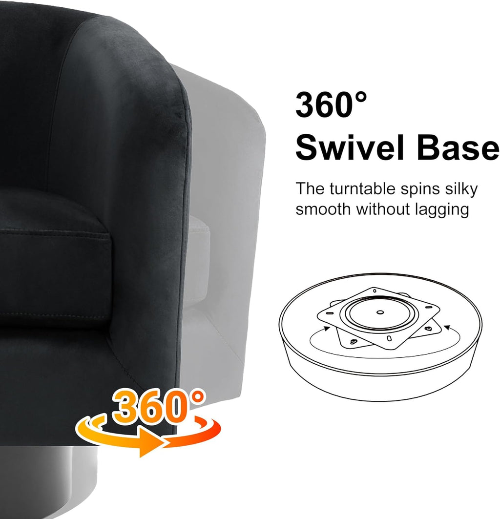 Swivel Barrel Accent Chair, Comfy Reading Armchair, Black, Set of 2