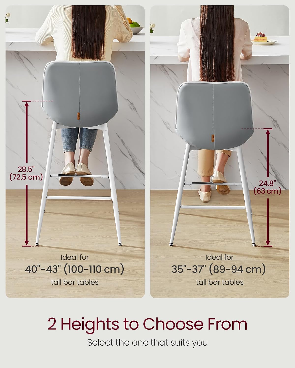 VASAGLE Bar Stools Set of 2, Counter Height, with Back, 24.8-Inch