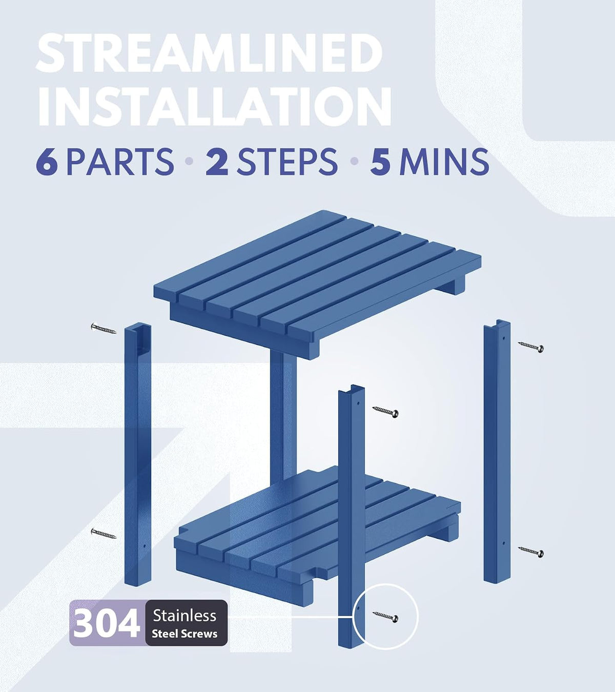 PASAMIC Outdoor Side Table, 2-Tier Storage Patio Side Table, HDPE Adirondack Side Table, Weather Resistant Square Small Outdoor Table for Patio, Backyard, Pool & Garden, Navy Blue