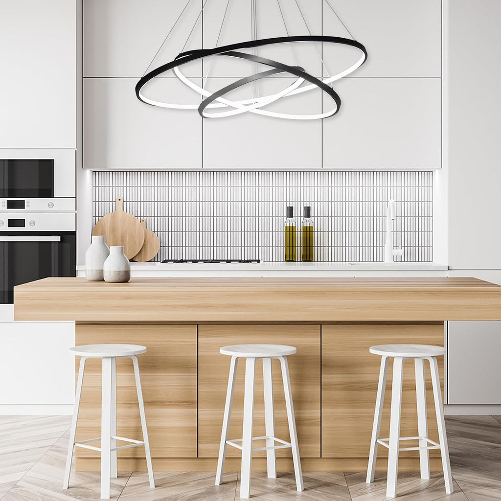 LightInTheBox Modern LED Chandelier 3 Ring Chandelier Dimmable Circular Dining Ceiling Pendant Light for Dinning Room Living Room 60+40+20cm (Black; Light Source: Stepless Dimming)
