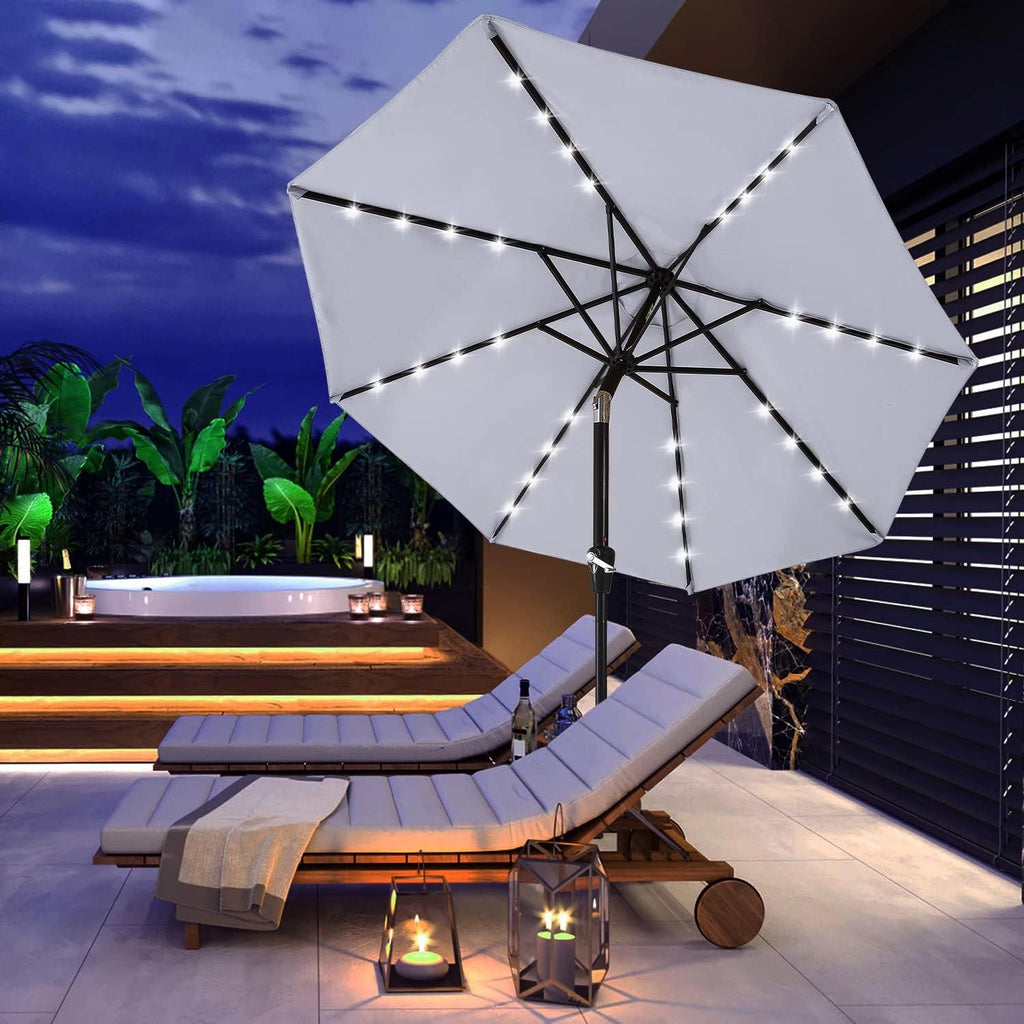 ABCCANOPY Solar Led Patio Umbrella with 32 Lights 9FT(Light Gray)