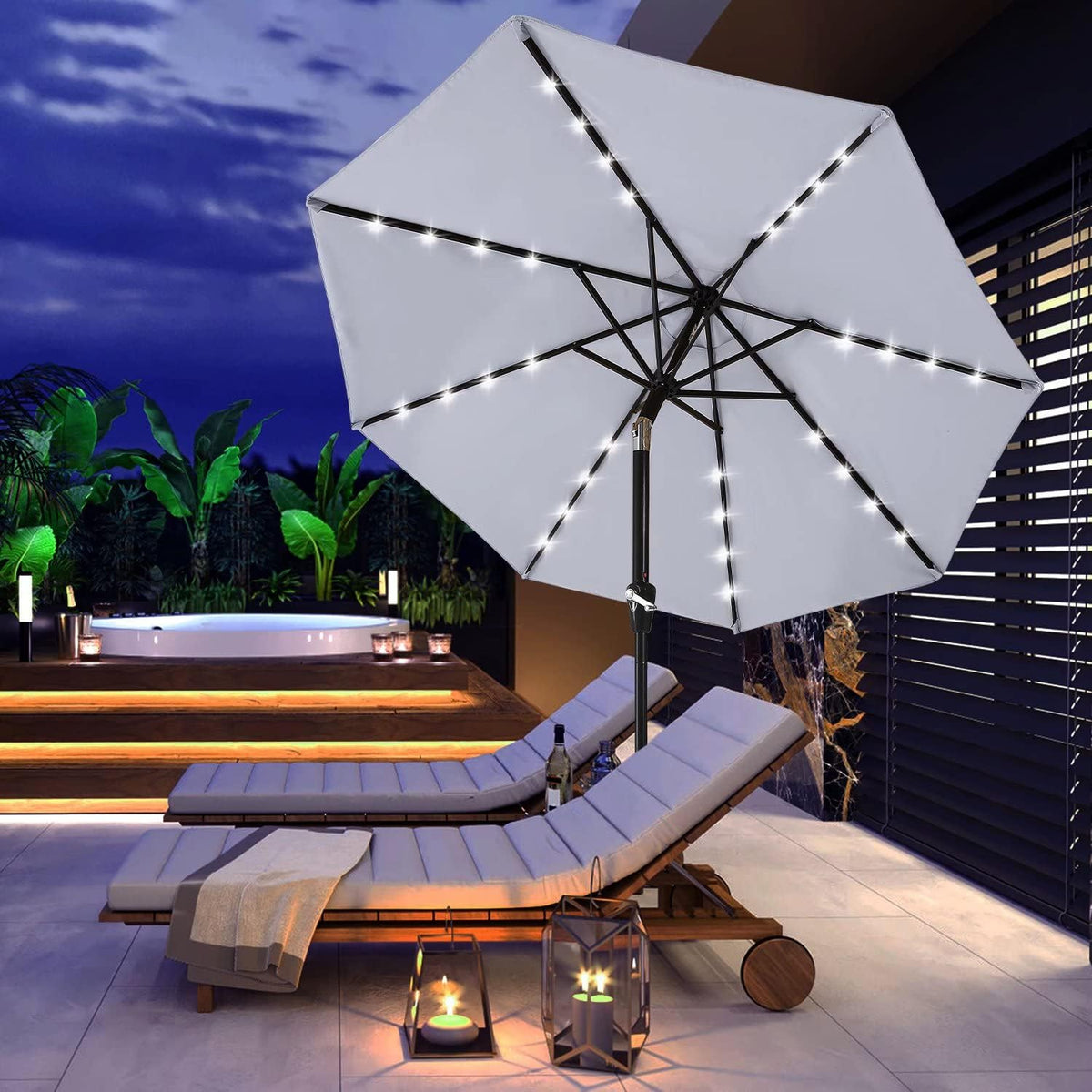 ABCCANOPY Solar Led Patio Umbrella with 32 Lights 9FT(Light Gray)