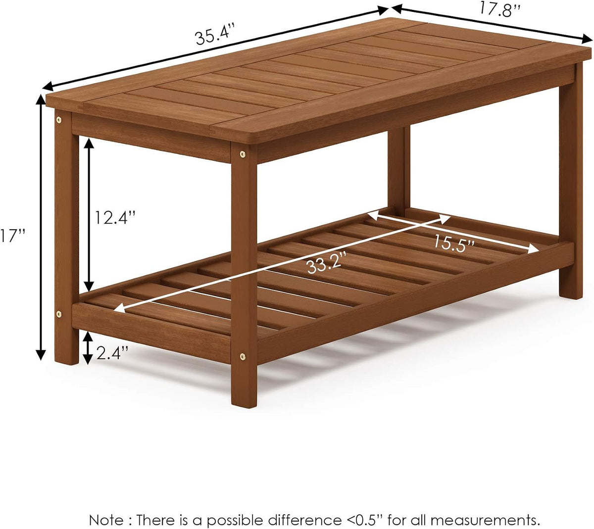 Furinno TIOMAN 2-Tier Outdoor Patio Table with Open Shelf, Natural
