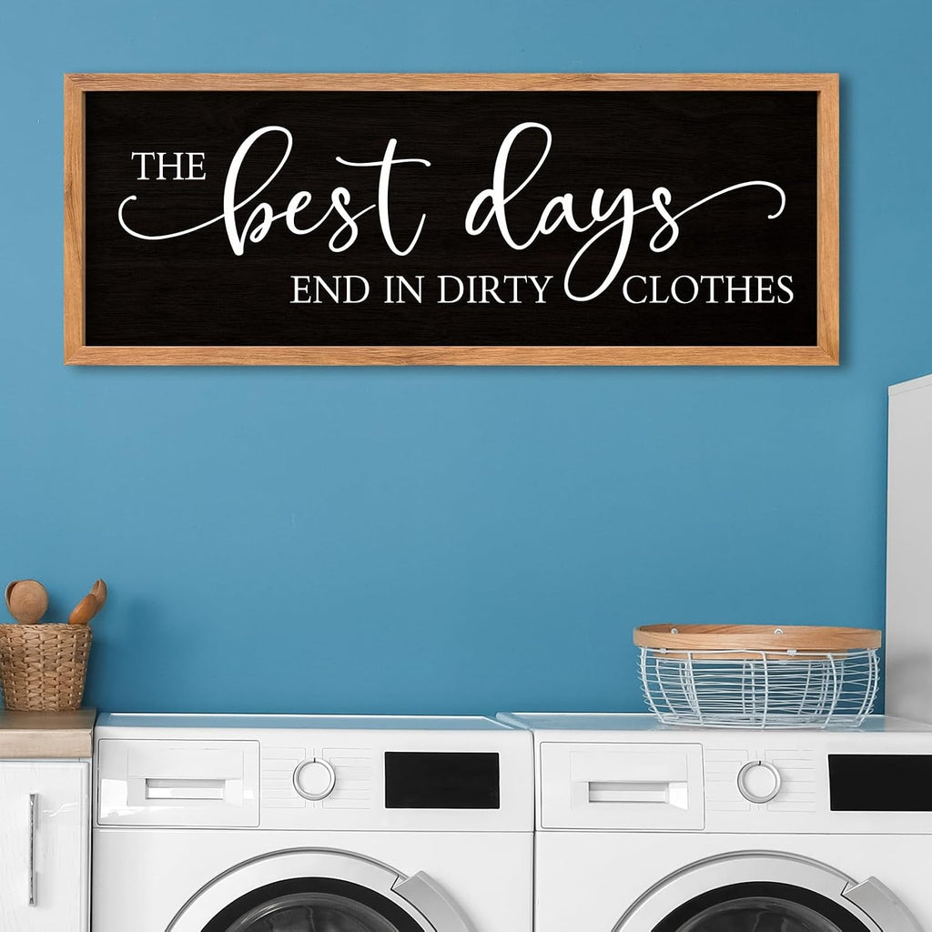 AuraPeak Laundry Room Decor Wall Art, Wood Black, 40"×15"