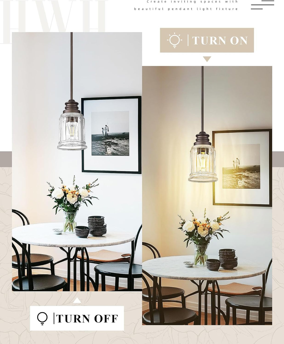 farmhouse pendant light for kitchen island, hwh oil-rubbed, side view