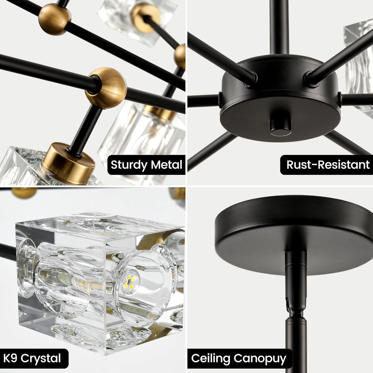Sputnik Crystal Chandelier with 12-Light, Modern Light Fixture