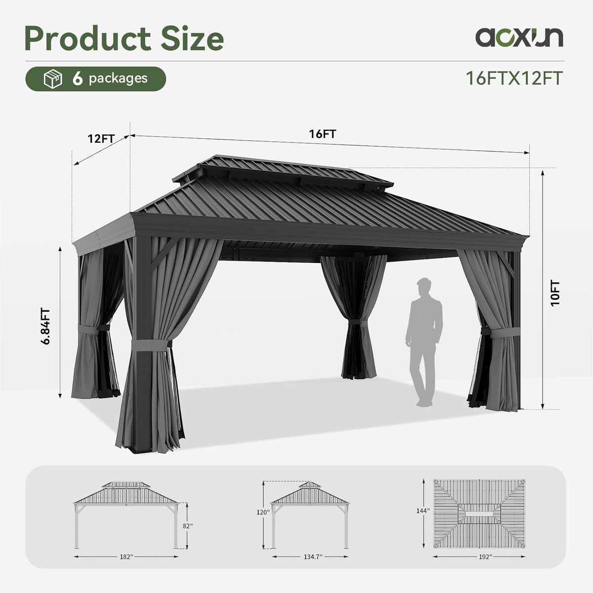 Aoxun 12' X 16' Hardtop Gazebo with Built in Drainage, Aluminum Gazebos