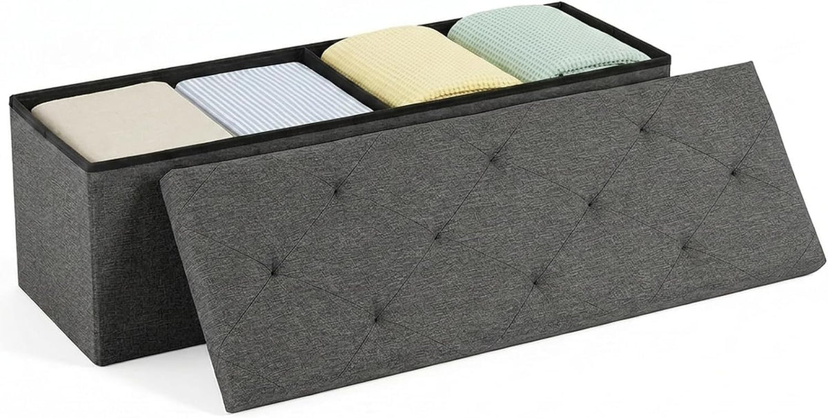 DUMOS 43 Inch Foldable Storage Ottoman Bench, Large Ottoman with Storage