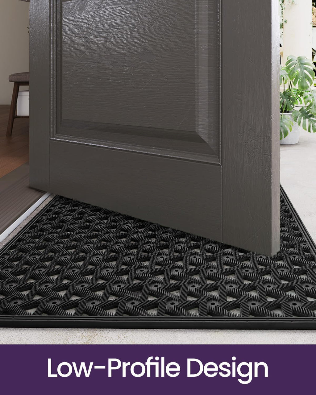 DEXI Front Door Mat Outside Entrance Rubber Floor Doormat, 19x30 Black