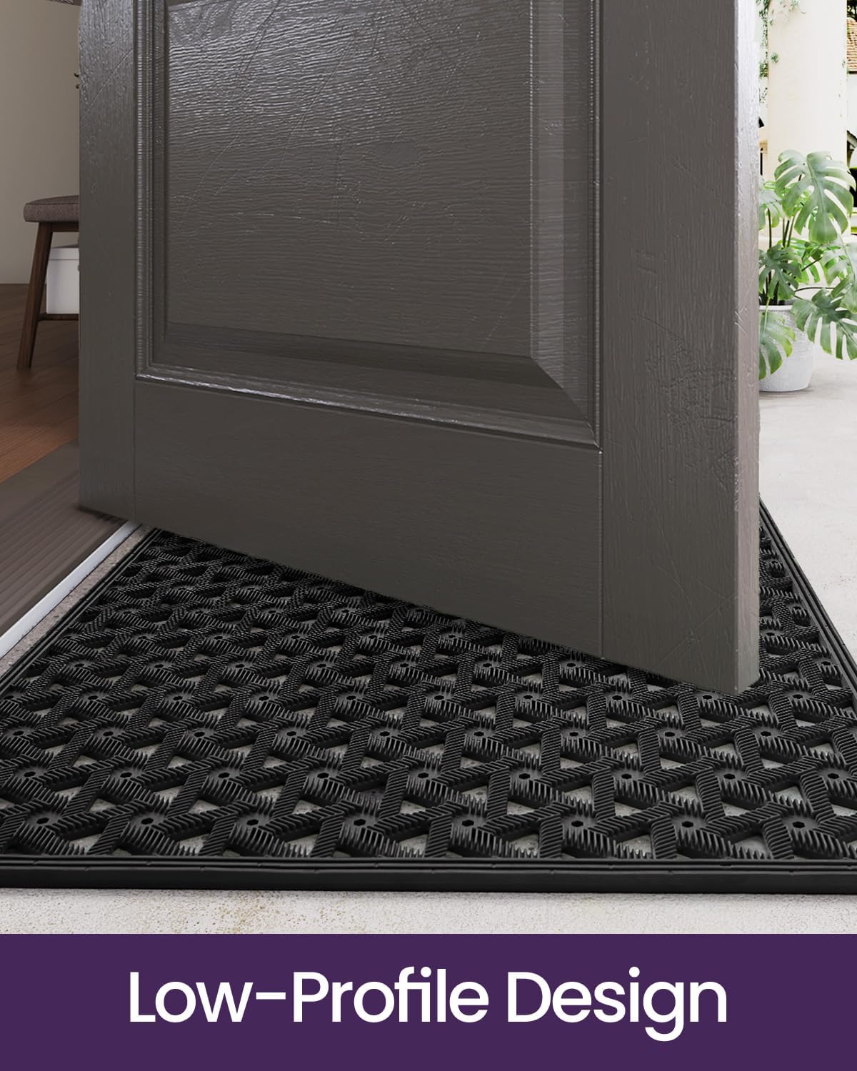 DEXI Front Door Mat Outside Entrance Rubber Floor Doormat, 19x30 Black