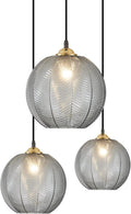 KCO Modern Black 3-Light Smoke Gray Glass Globe Cluster Pendant Lighting