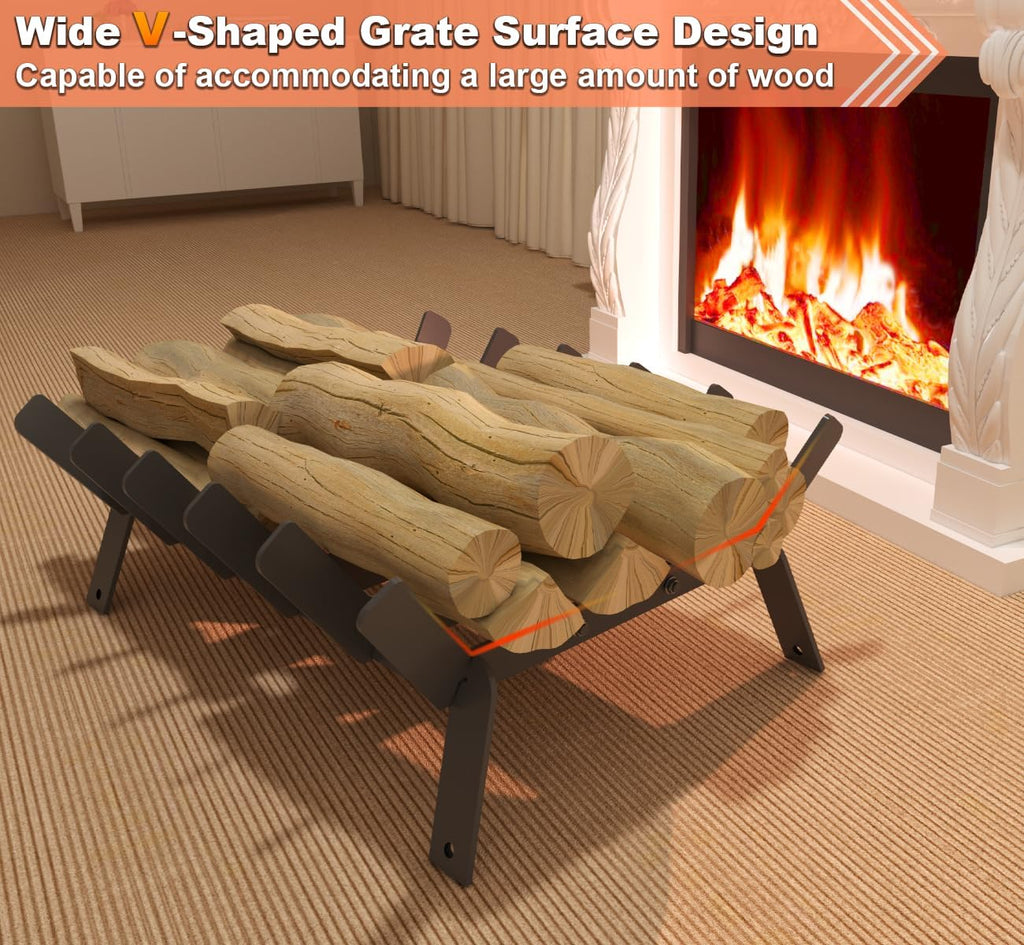 17″ Fireplace Grate, Fireplace Log Holder, Wood Stove Grate, Black