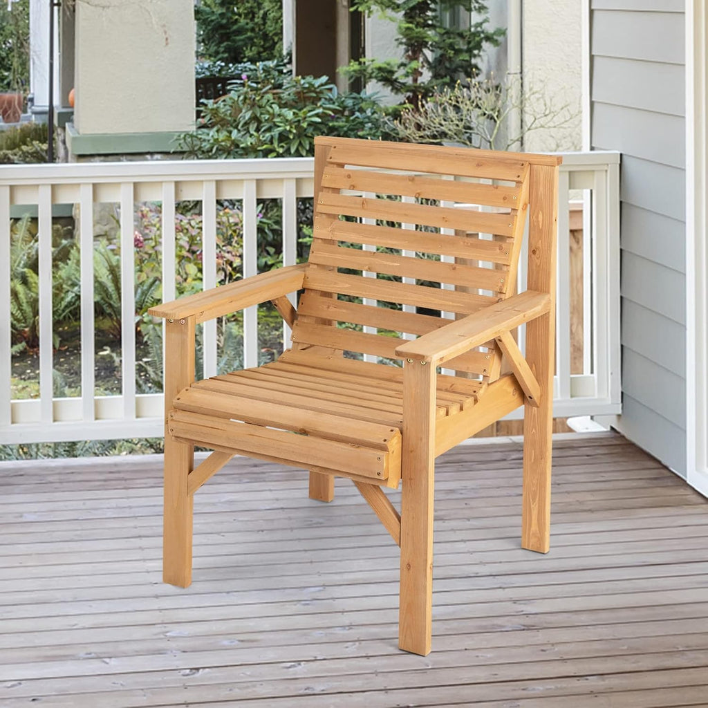GIANTEX Outdoor Patio Dining Chairs, Solid Wood Bistro Chairs, Inclined Backrest, Wide Seat, Indoor Outside Chairs for Garden Lawn Porch Yard (1)