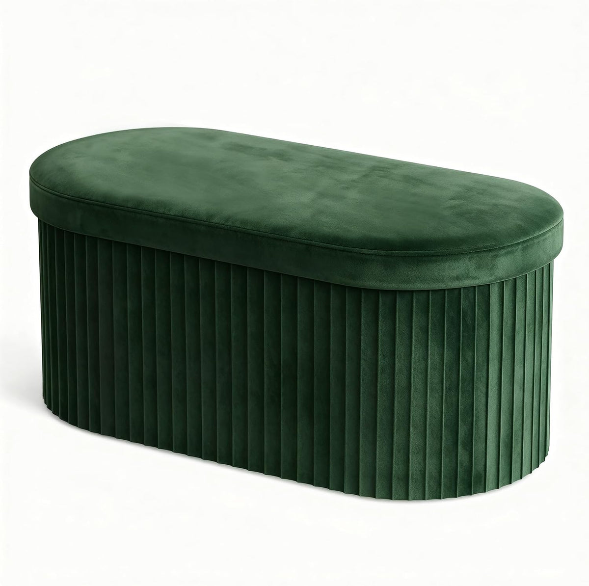 GLAXYFUR Folding Ottoman with Storage, Oval Velvet Storage Bench, Green