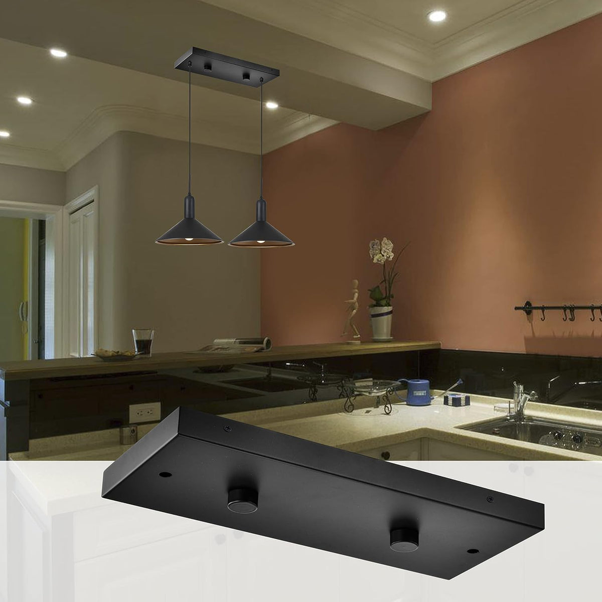 two pendant light linear canopy accessory light kit shown in use